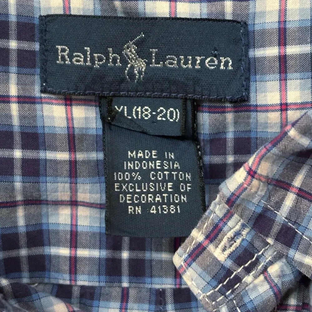 Polo Ralph Lauren Boys XL Blue & Red Plaid Poplin Button Down [Men's Small]